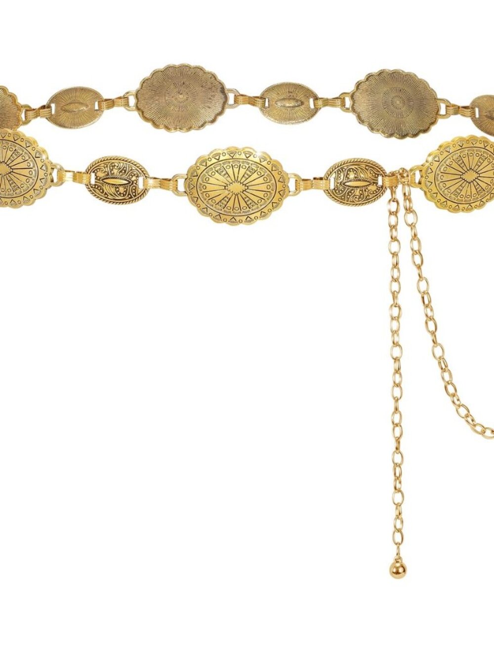 Women Turquoise Concho Chain Waist Belt Silver Western Cowgirl Metal Chain Belt